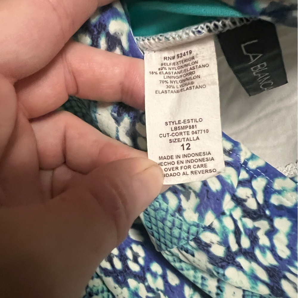 La Blanca one piece goddess v-neck snake print ruched bathing suit blue teal - Picture 7 of 9